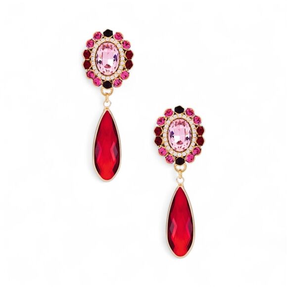 REVOLVE Anton Heunis Stud Clip Oval & Drop Earrings in Pink Red Amethyst Crystal - Picture 1 of 7
